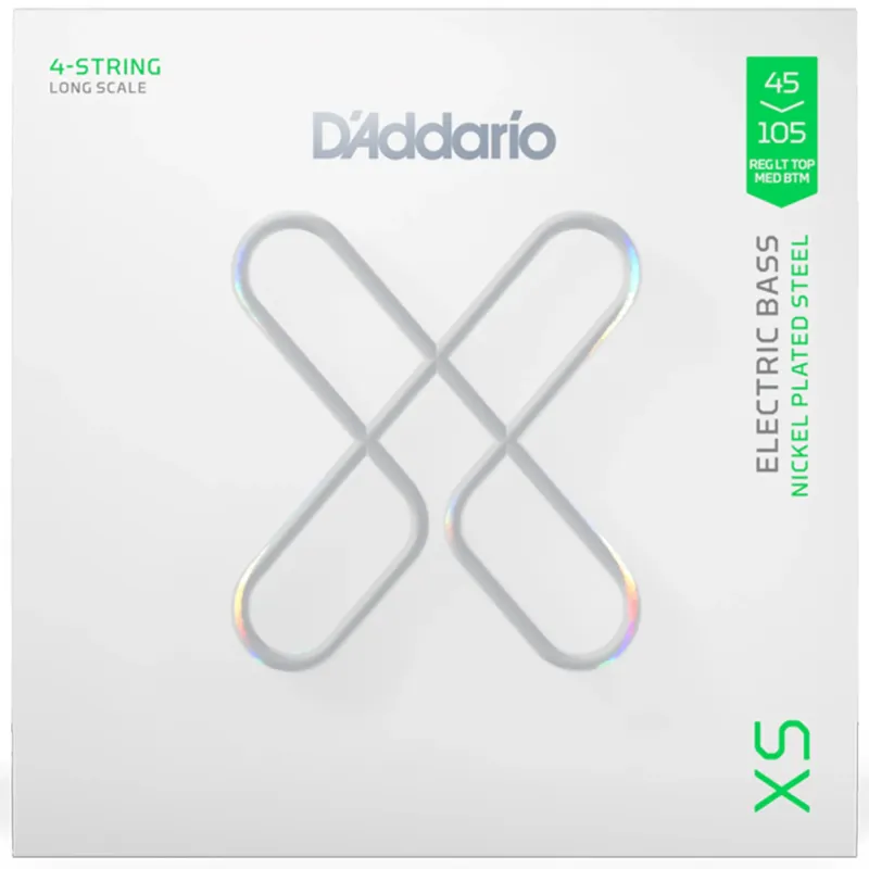 D'Addario XSB45105 XS Nickel Coated Electric Bass Guitar String Light Top Medium - .045-.105