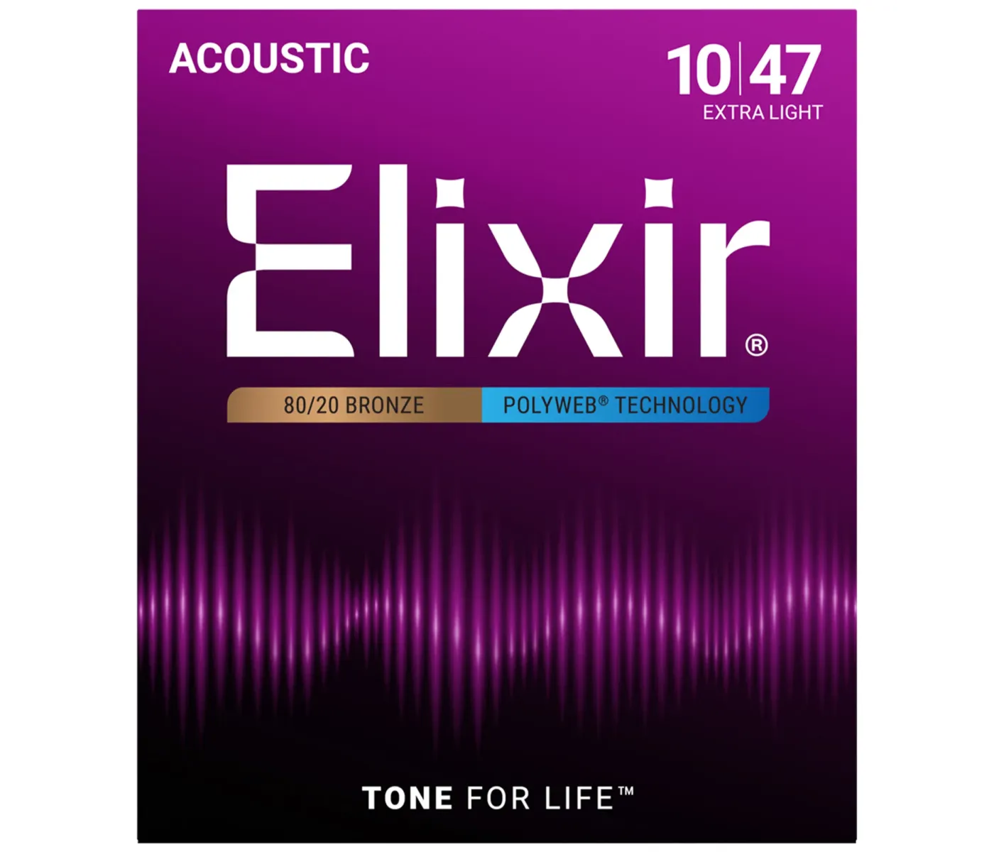 Elixir Strings 11000 80/20 Bronze Acoustic Guitar Strings Polyweb Extra Light - .010-.047