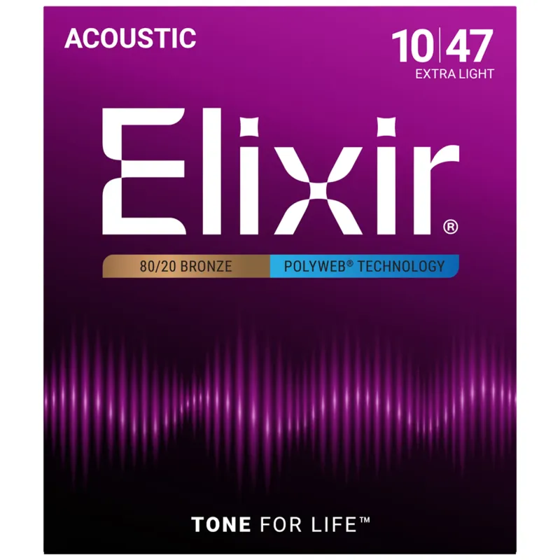 Elixir Strings 11000 80/20 Bronze Acoustic Guitar Strings Polyweb Extra Light - .010-.047
