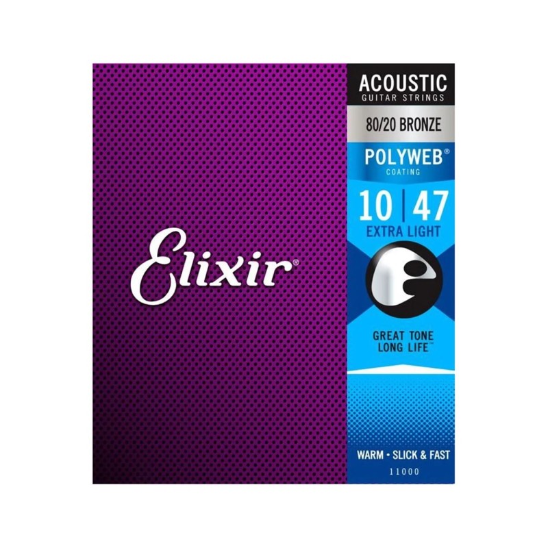 Elixir Strings 11000 80/20 Bronze Acoustic Guitar Strings Polyweb Extra Light - .010-.047