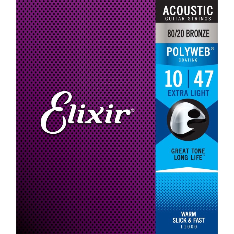 Elixir Strings 11000 80/20 Bronze Acoustic Guitar Strings Polyweb Extra Light - .010-.047
