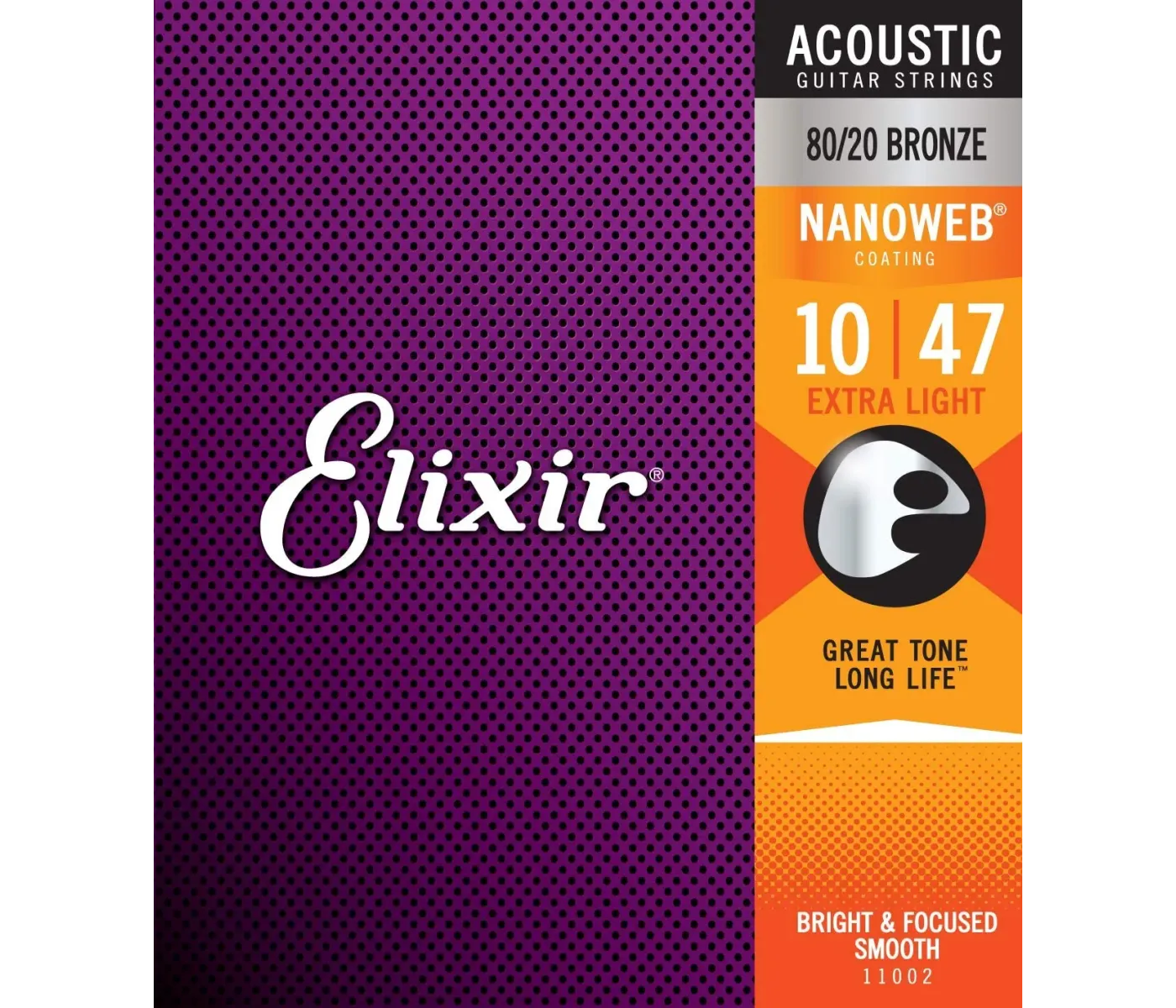 Elixir Strings 11002 80/20 Acoustic Guitar Strings Nanoweb Extra Light - .010-.047