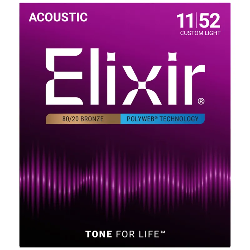 Elixir Strings 11025 80/20 Bronze Acoustic Guitar Strings Polyweb Custom Light - .011-.052