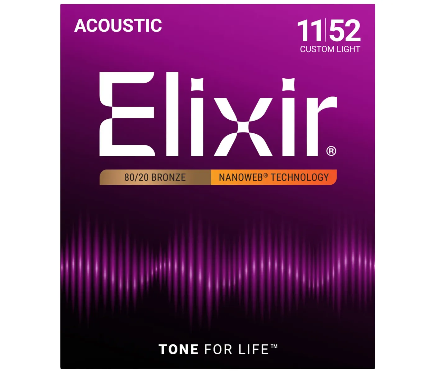 Elixir Strings 11027 80/20 Acoustic Guitar Strings Nanoweb Custom Light - .011-.052