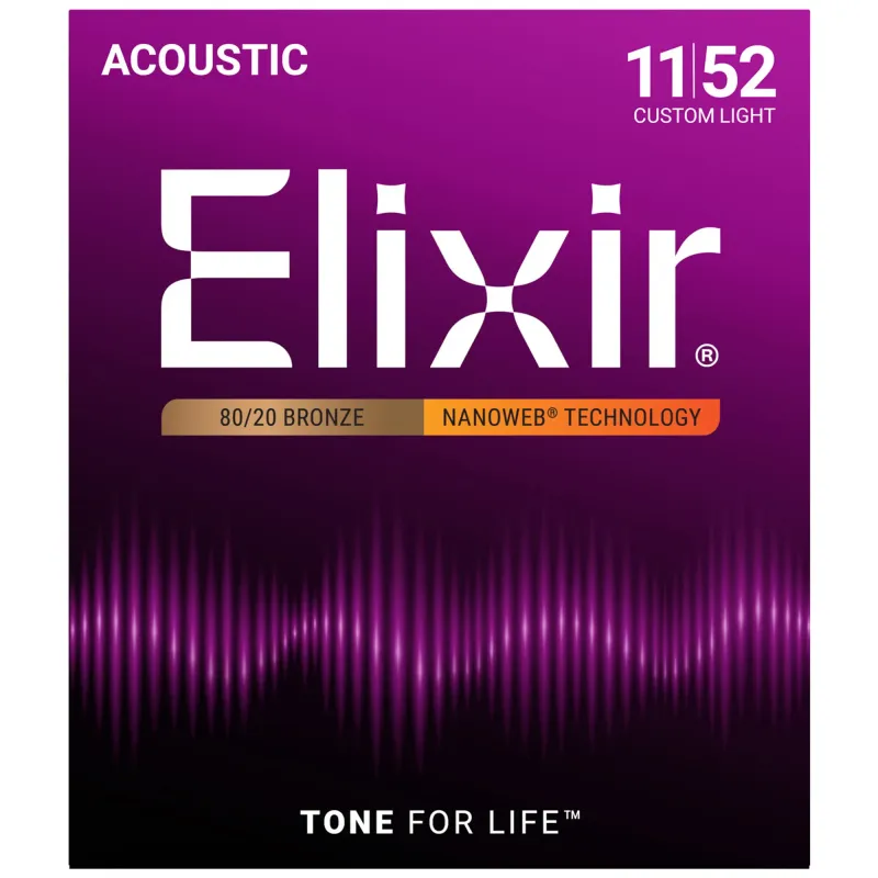Elixir Strings 11027 80/20 Acoustic Guitar Strings Nanoweb Custom Light - .011-.052