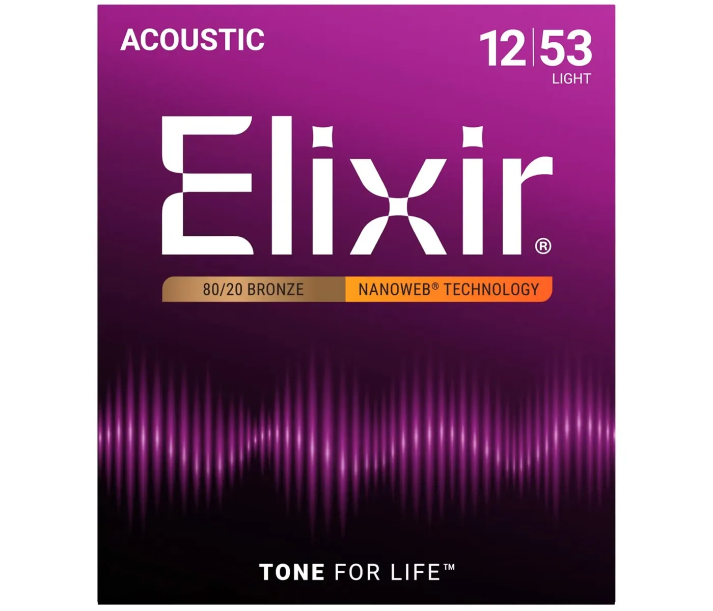 Elixir Strings 11052 80/20 Acoustic Guitar Strings Nanoweb Light - .012-.053