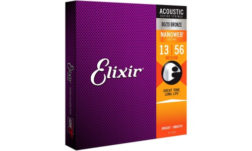 Elixir Strings 11102 80/20 Acoustic Guitar Strings Nanoweb Medium - .013-.056