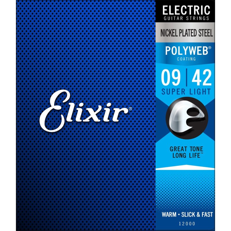 Elixir Strings 12000 Electric Guitar Strings Polyweb Super Light - .009-.042