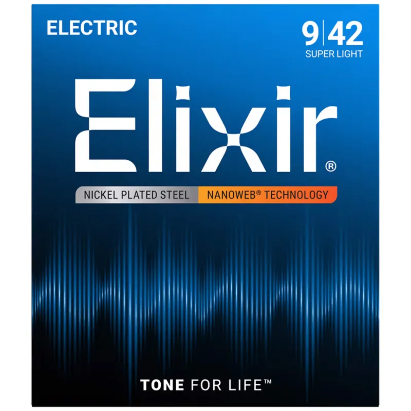 Elixir Strings 12002 Electric Guitar Strings Nanoweb Super Light - .009-.042