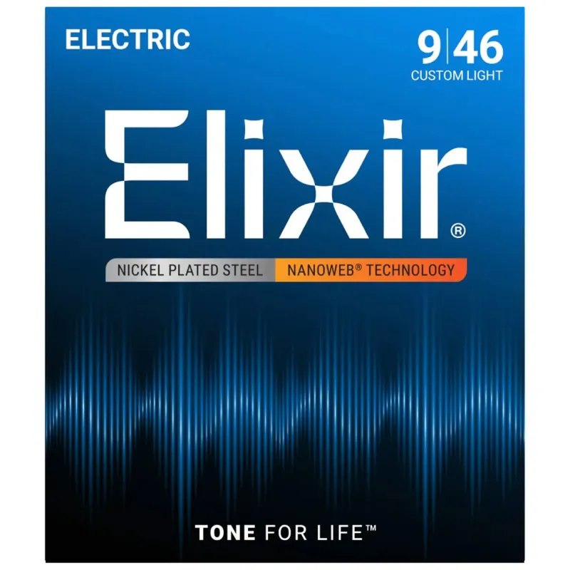 Elixir Strings 12027 Electric Guitar Strings Nanoweb Custom Light - .009-.046