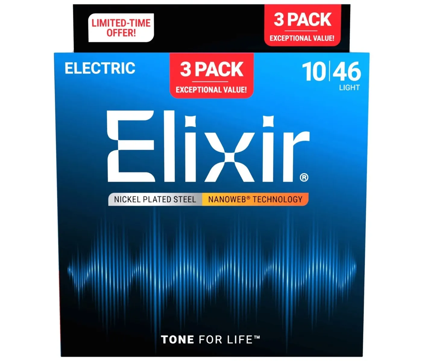 Elixir Strings 12052 Nanoweb Electric Guitar Strings Light - .010-.046 ( 3Pack)
