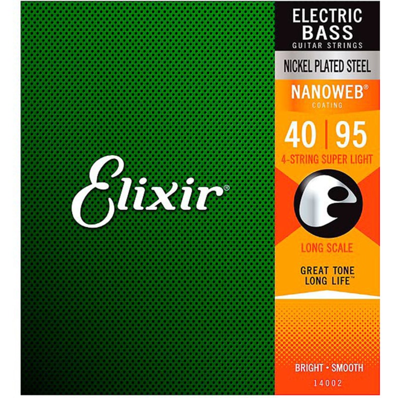 Elixir Strings 14002 Electric Bass Guitar Long Scale 4-String Nanoweb Super Light - .040-.095