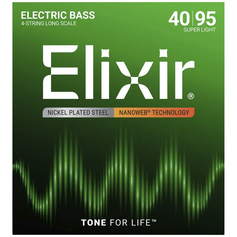 Elixir Strings 14002 Electric Bass Guitar Long Scale 4-String Nanoweb Super Light - .040-.095