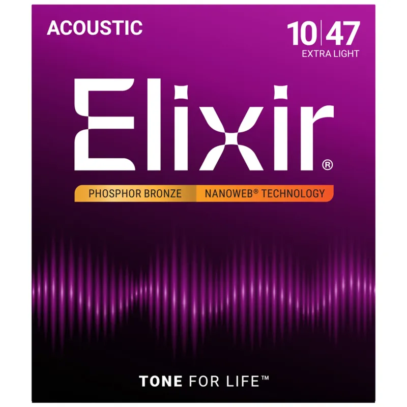 Elixir Strings 16002 Nanoweb Phosphor Bronze Acoustic Guitar Strings - .010-.047 Elixir Strings 16002 Nanoweb Phosphor Bronze Acoustic Guitar Strings - .010-.047