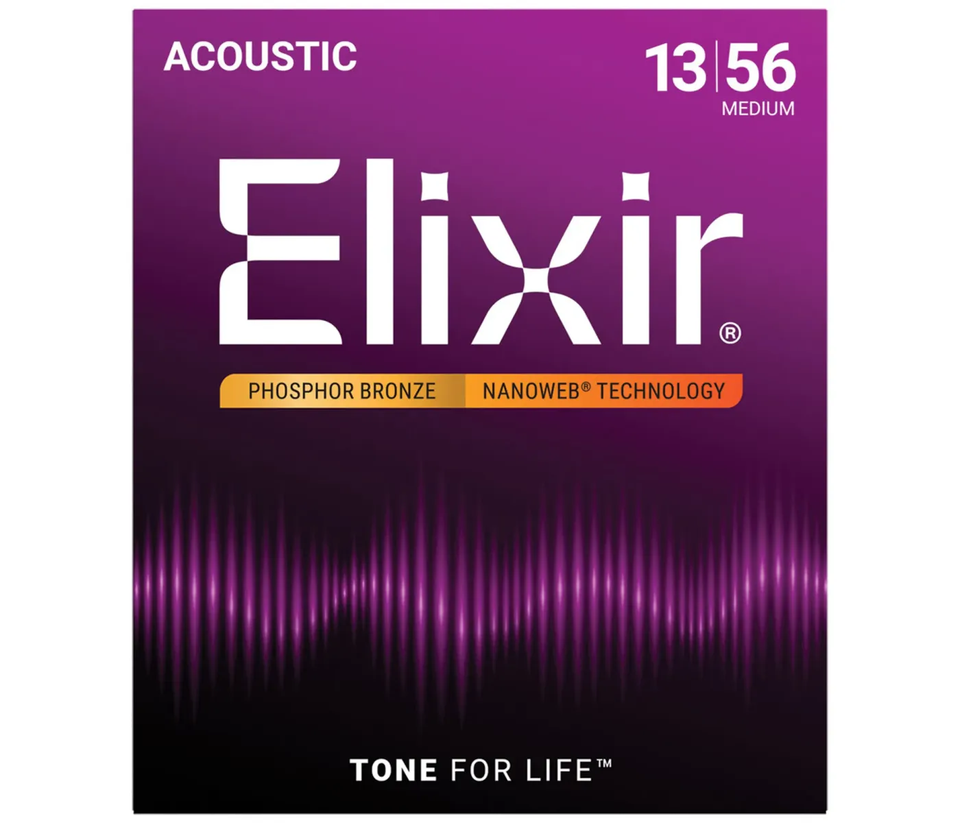 Elixir Strings 16102 Phosphor Bronze Acoustic Guitar Strings Nanoweb Medium - .013-.056