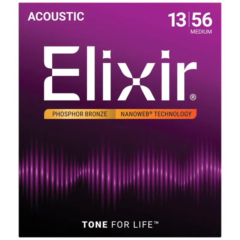 Elixir Strings 16102 Phosphor Bronze Acoustic Guitar Strings Nanoweb Medium - .013-.056