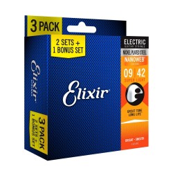 Elixir Strings 16540-3Pk Electric Nickel Plated Nanoweb Guitar Strings Super Light - .009-.042 - 3-pack