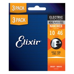 Elixir Strings 16542-3Pk Nickle Nanoweb Electric Guitar Strings Light - .010-.046 - 3 Pack