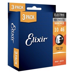 Elixir Strings 16542-3Pk Nickle Nanoweb Electric Guitar Strings Light - .010-.046 - 3 Pack