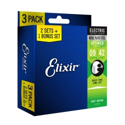 Elixir Strings 16550-3Pk Electric Nickle Plated Guitar Strings Optiweb Super Light - .009-.042 - 3Pack