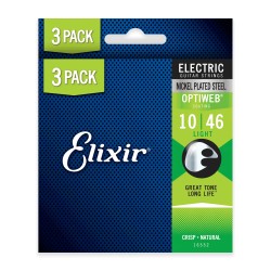 Elixir Strings 16552-3Pk Electric Nickle Plated Guitar Strings Optiweb Light - .010-.046 - 3Pack