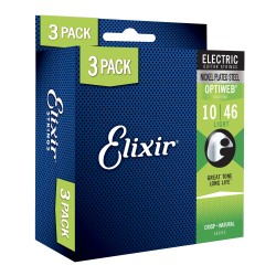 Elixir Strings 16552-3Pk Electric Nickle Plated Guitar Strings Optiweb Light - .010-.046 - 3Pack