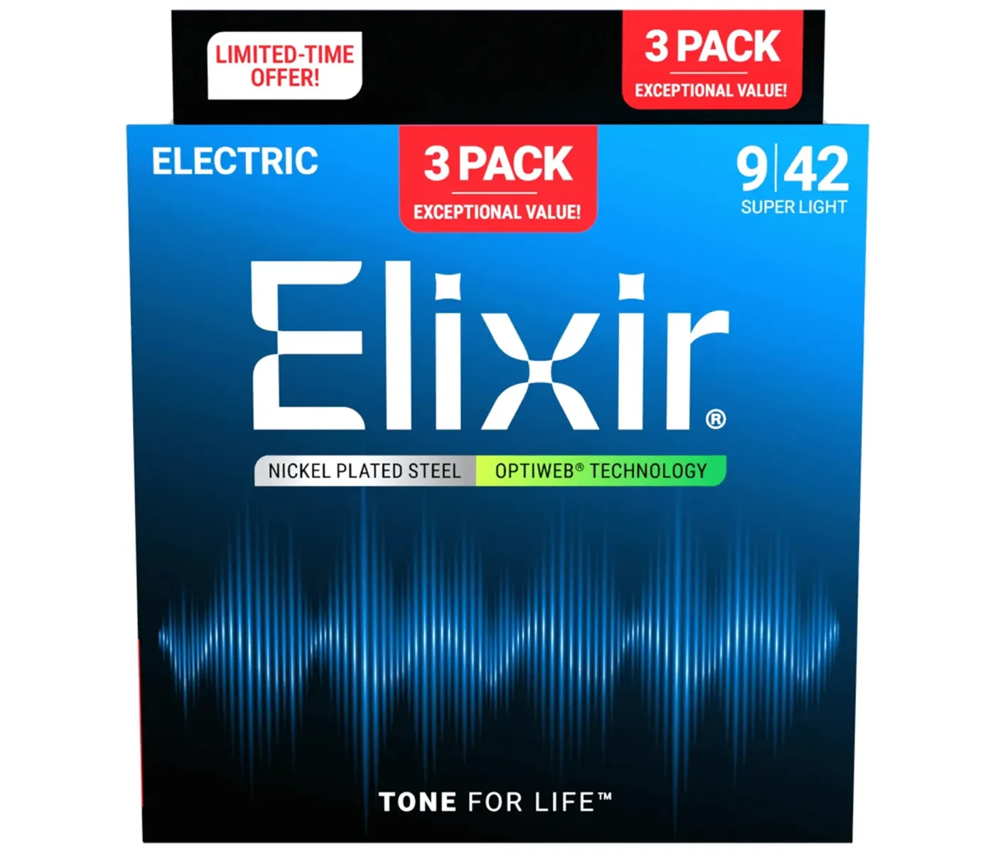Elixir Strings 19002 Optiweb Electric Guitar Strings Super Light - .009-.042 ( 3Pack)