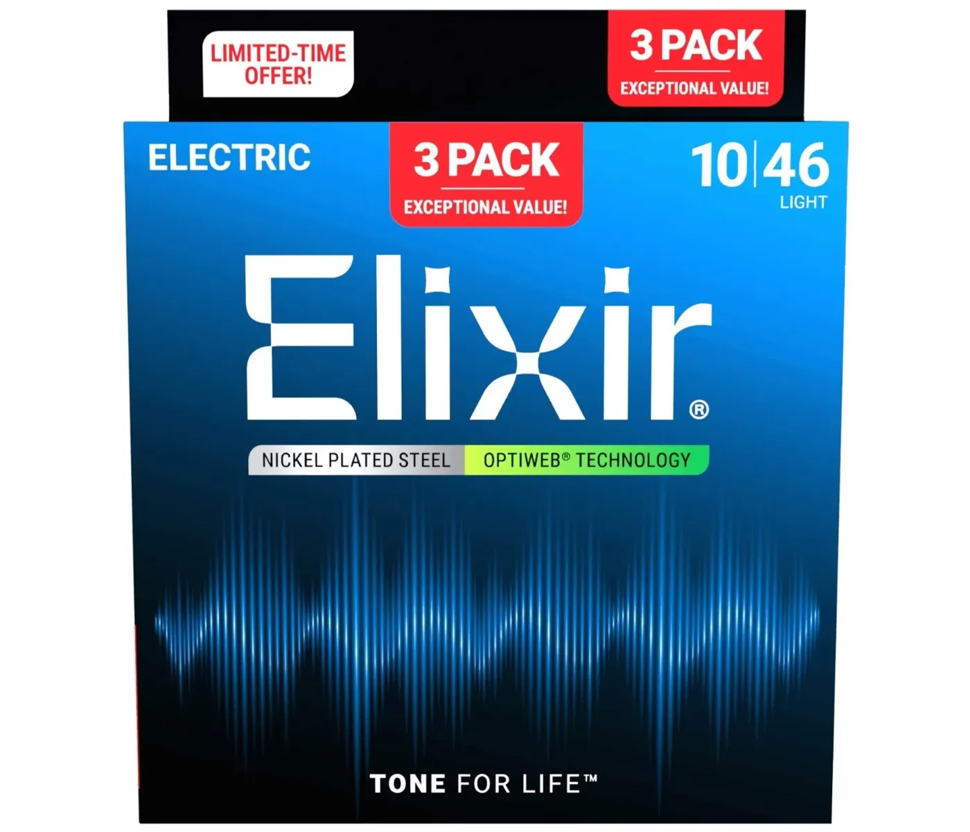 Elixir Strings 19052 Optiweb Electric Guitar Strings Light - .010-.046 ( 3Pack)