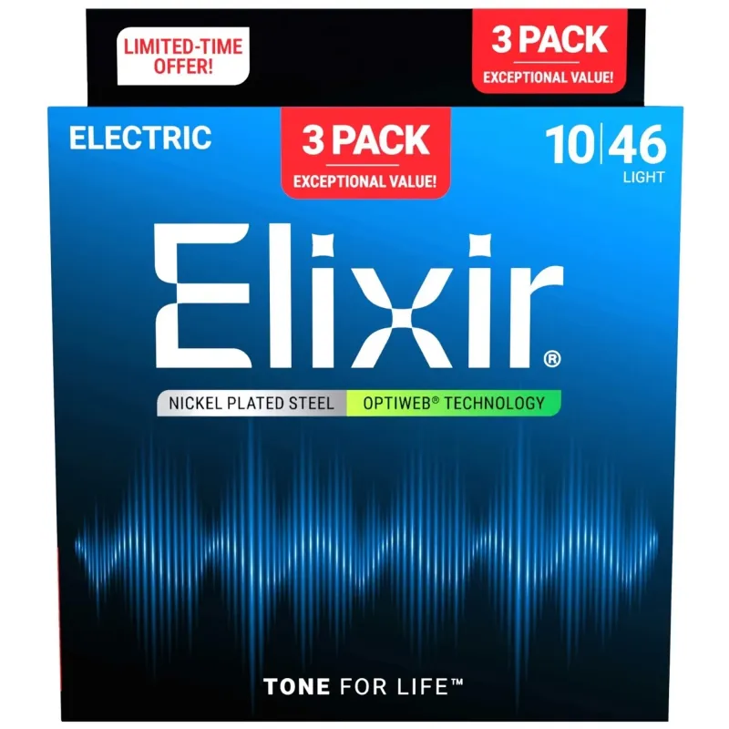 Elixir Strings 19052 Optiweb Electric Guitar Strings Light - .010-.046 ( 3Pack)