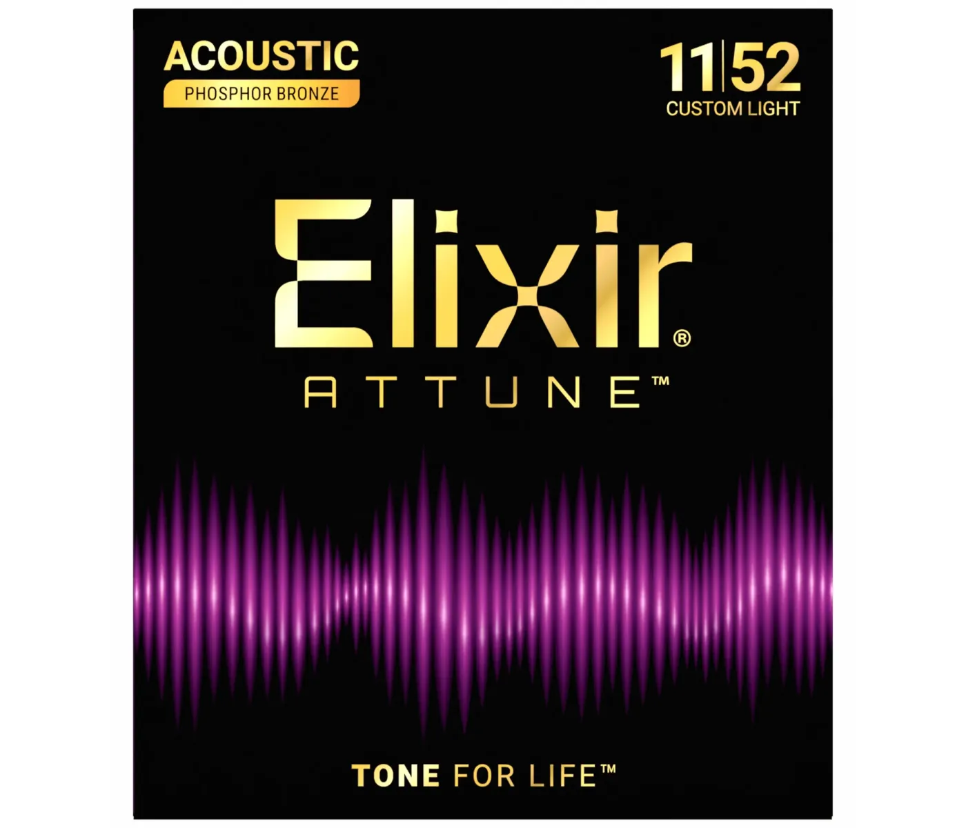 Elixir Strings 21027 Attune Phosphor Bronze Acoustic Guitar Strings Custom Light - .011-.052