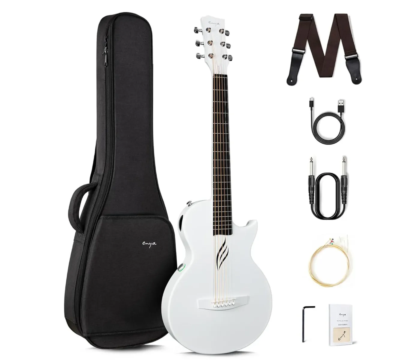 Enya Nova Go Sp1 Carbon Fiber Electric Acoustic Travel Guitar - White