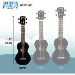 Mahalo MR1BKK Learn To Play Soprano Ukulele Pack M1 Rainbow "R" Series - Black