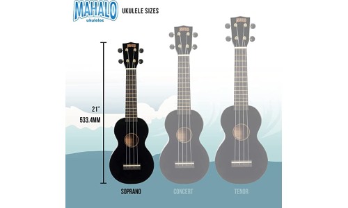 Mahalo MR1BKK Learn To Play Soprano Ukulele Pack M1 Rainbow "R" Series - Black