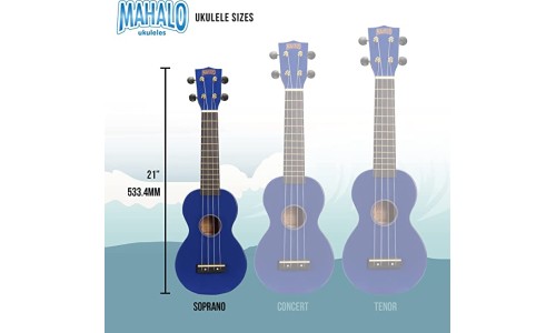 Mahalo MR1BUK Learn To Play Soprano Ukulele Pack M1 Rainbow "R" Series - Blue