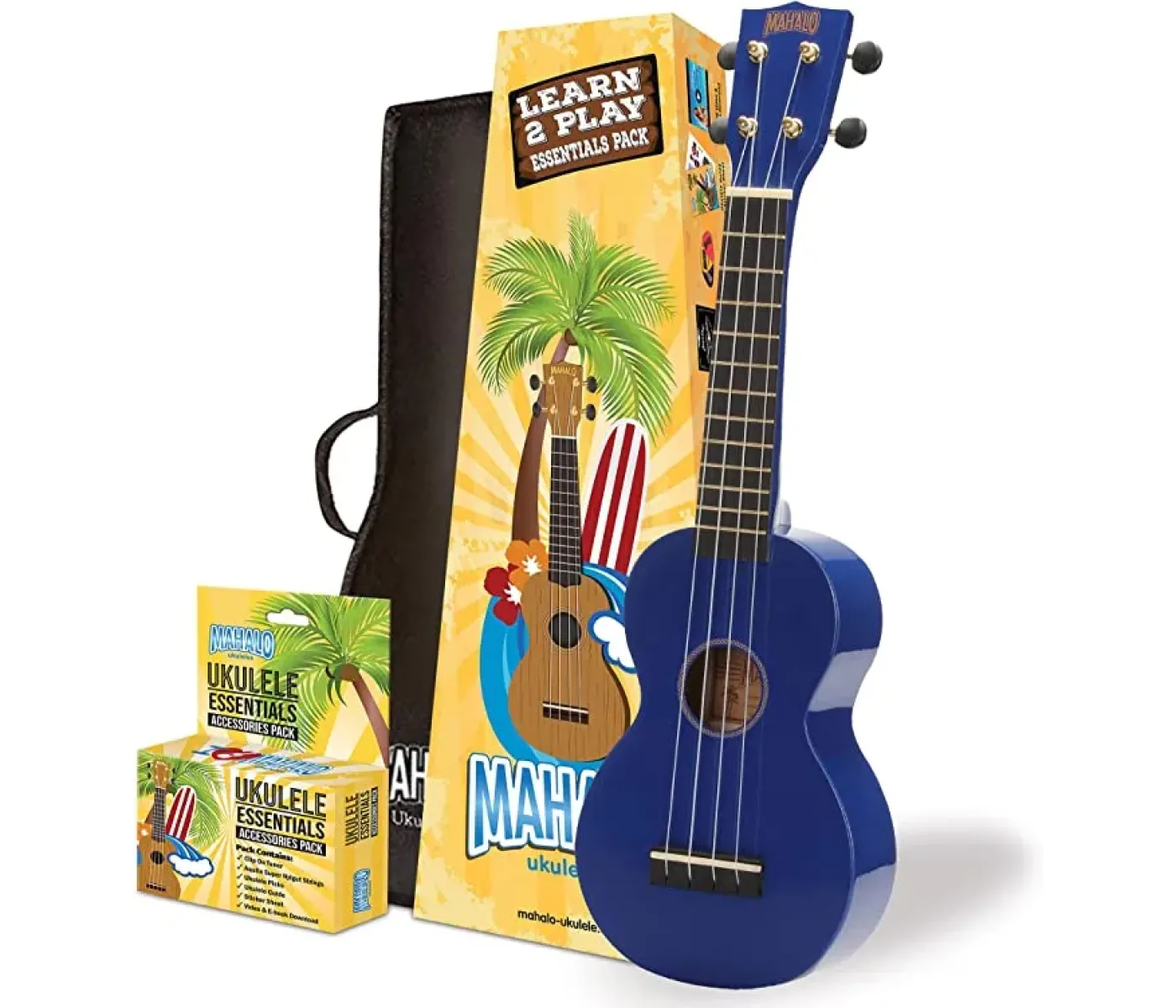 Mahalo MR1BUK Learn To Play Soprano Ukulele Pack M1 Rainbow "R" Series - Blue