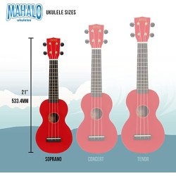 Mahalo MR1RDK Learn To Play Soprano Ukulele Pack M1 Rainbow "R" Series - Red