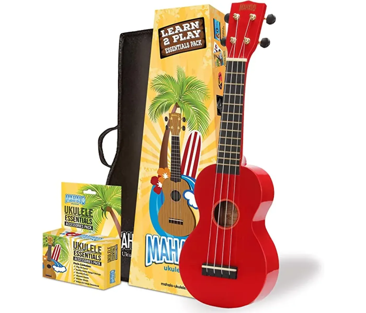 Mahalo MR1RDK Learn To Play Soprano Ukulele Pack M1 Rainbow "R" Series - Red