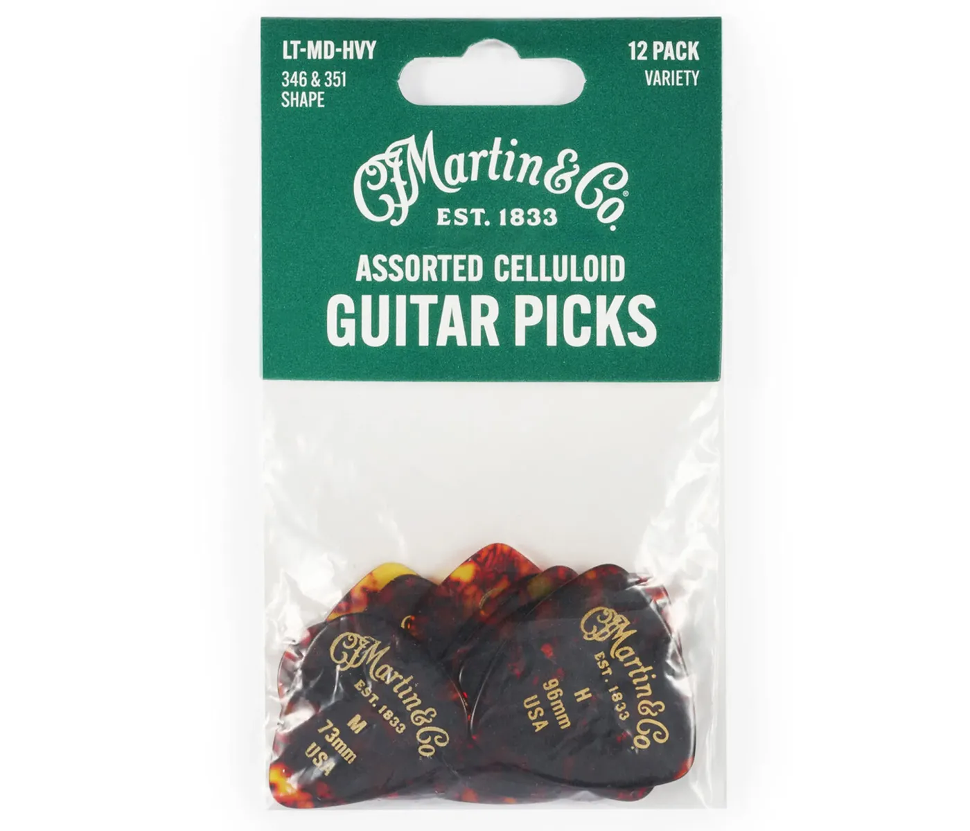 Martin Faux Tortoise Celluloid Variety Guitar Pick Pack -12 pcs Martin Faux Tortoise Celluloid Variety Guitar Pick Pack -12 pcs