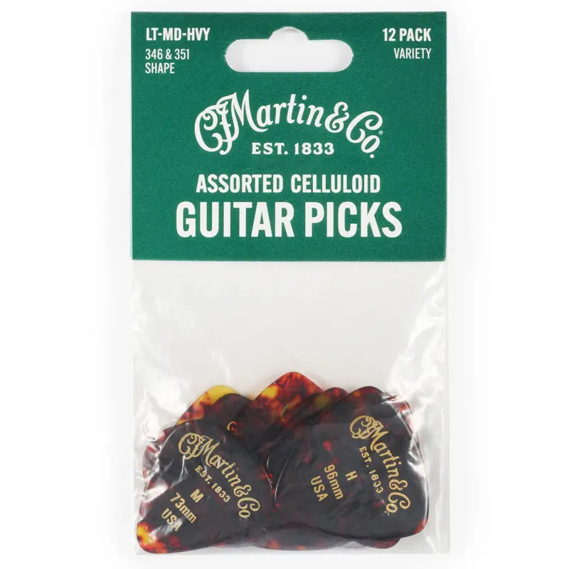 Martin Faux Tortoise Celluloid Variety Guitar Pick Pack -12 pcs Martin Faux Tortoise Celluloid Variety Guitar Pick Pack -12 pcs