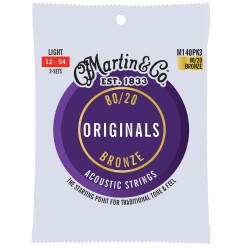 Martin M140PK3 The Original Acoustic Guitar Set 80/20 Bronze  Strings Light - 012-.054