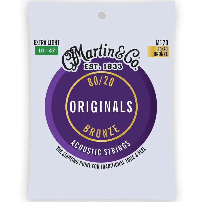 Martin Strings M170 Original 80-20 Bronze Acoustic Guitar Extra Light - .010-.047 Martin Strings M170 Original 80-20 Bronze Acoustic Guitar Extra Light - .010-.047