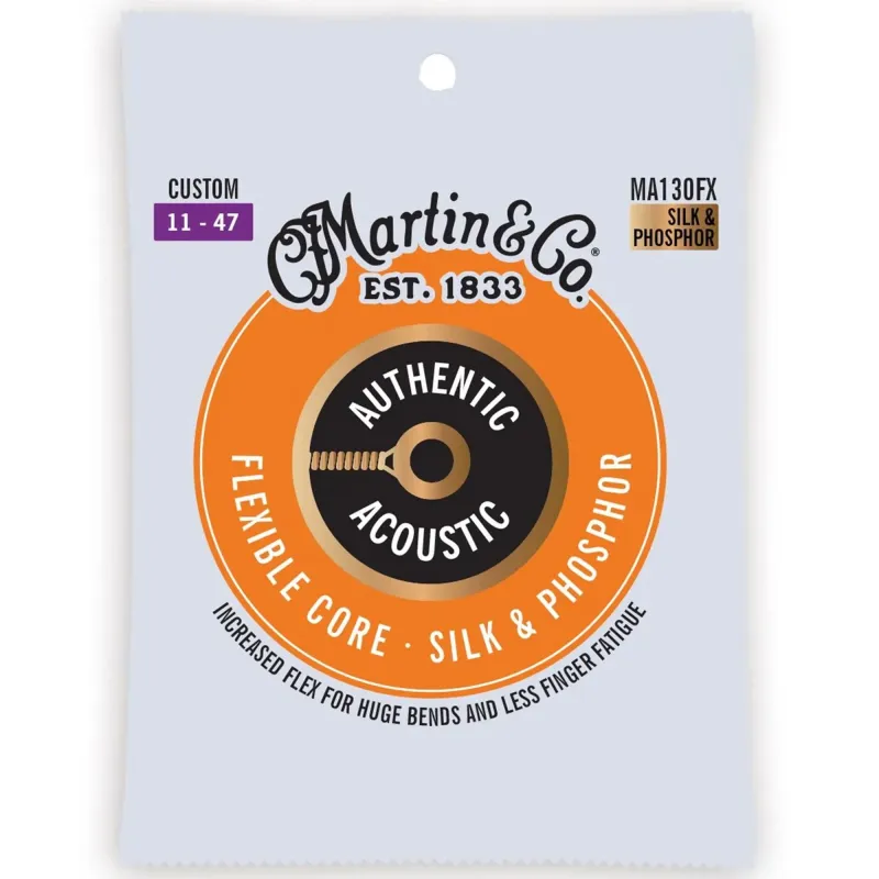 Martin Strings MA130X Authentic Acoustic Guitar Set Flexible Core Silk & Steel Folk Custom - 0.11 - 0.47