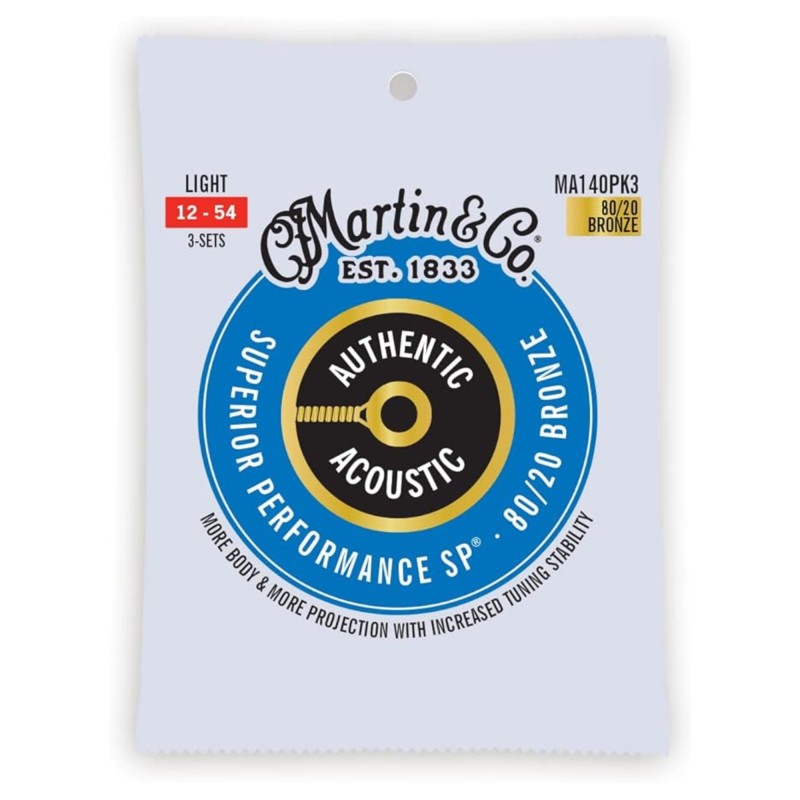 Martin Strings MA140PK3 3-Pack Authentic Acoustic Guitar SP 80/20 Bronze Light - 0.12 - 0.54