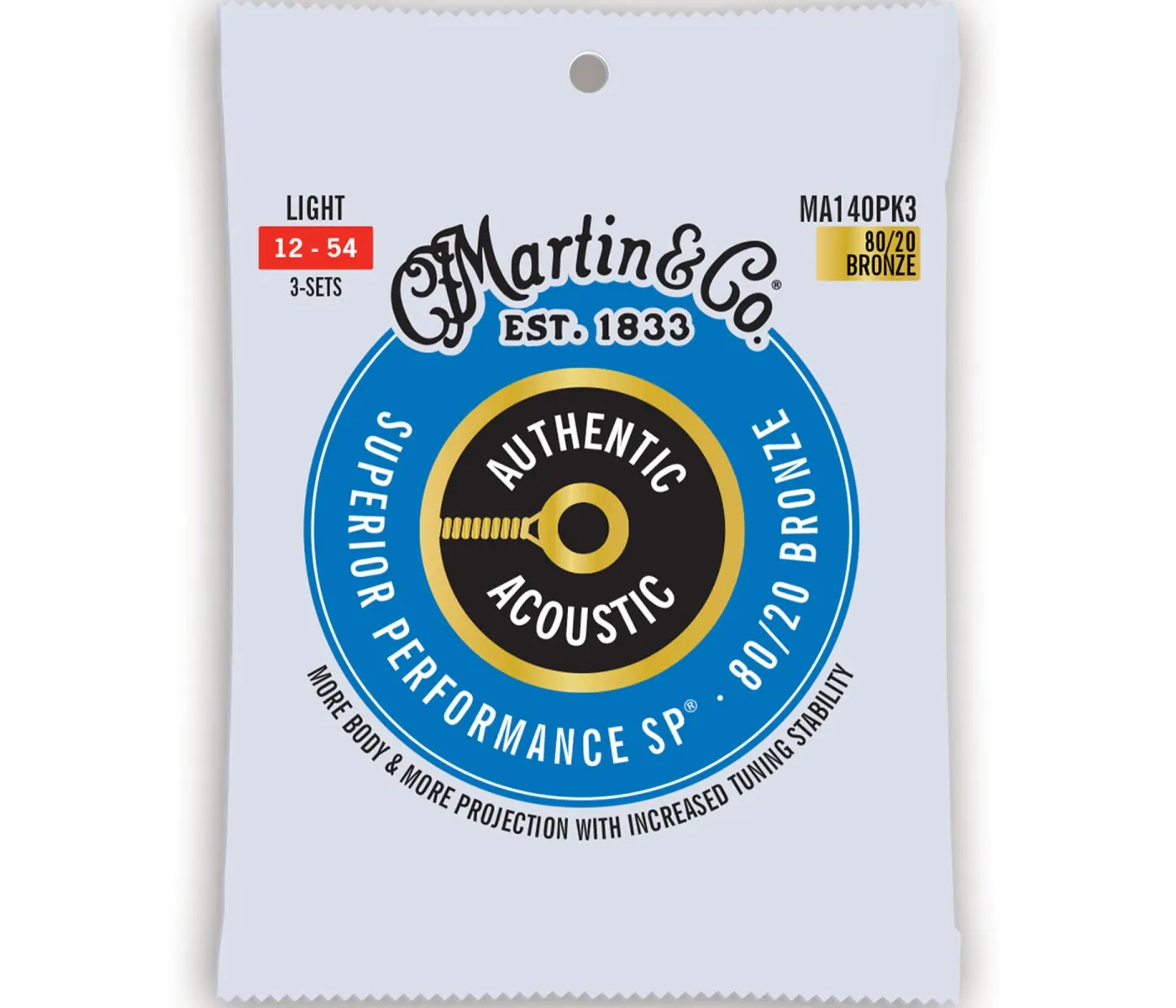 Martin Strings MA140PK3 3-Pack Authentic Acoustic Guitar SP 80/20 Bronze Light - 0.12 - 0.54