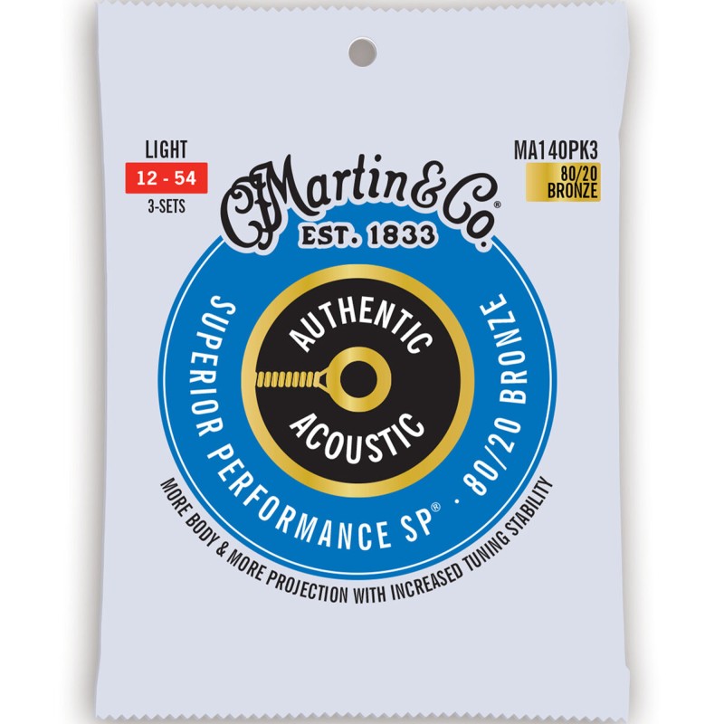 Martin Strings MA140PK3 3-Pack Authentic Acoustic Guitar SP 80/20 Bronze Light - 0.12 - 0.54