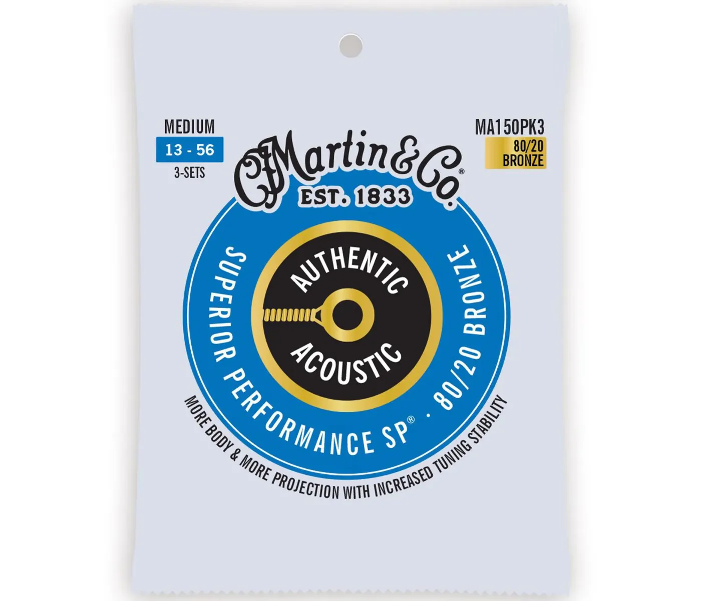 Martin Strings MA150PK3 3-Pack Authentic Acoustic Guitar SP 80/20 Bronze Medium - 0.13 - 0.56