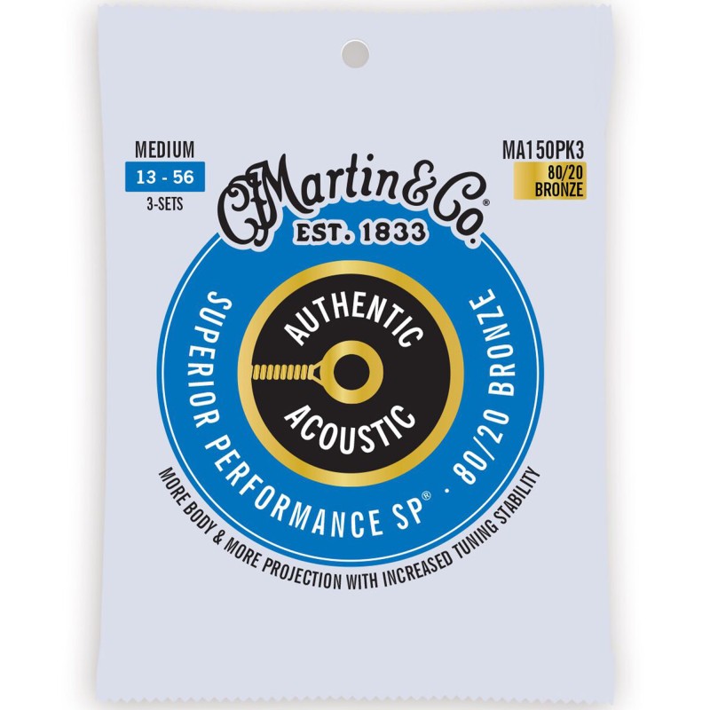 Martin Strings MA150PK3 3-Pack Authentic Acoustic Guitar SP 80/20 Bronze Medium - 0.13 - 0.56