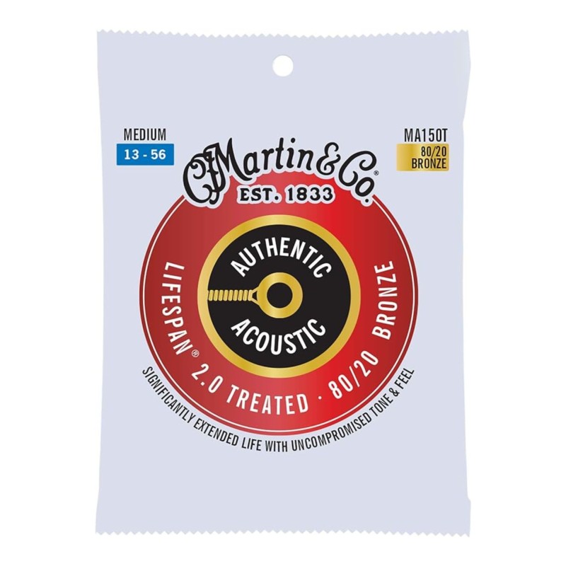 Martin Strings MA150T Authentic Acoustic Guitar Set Lifespan® 2.0 Strings 80/20 Bronze Medium - 0.13 - 0.56