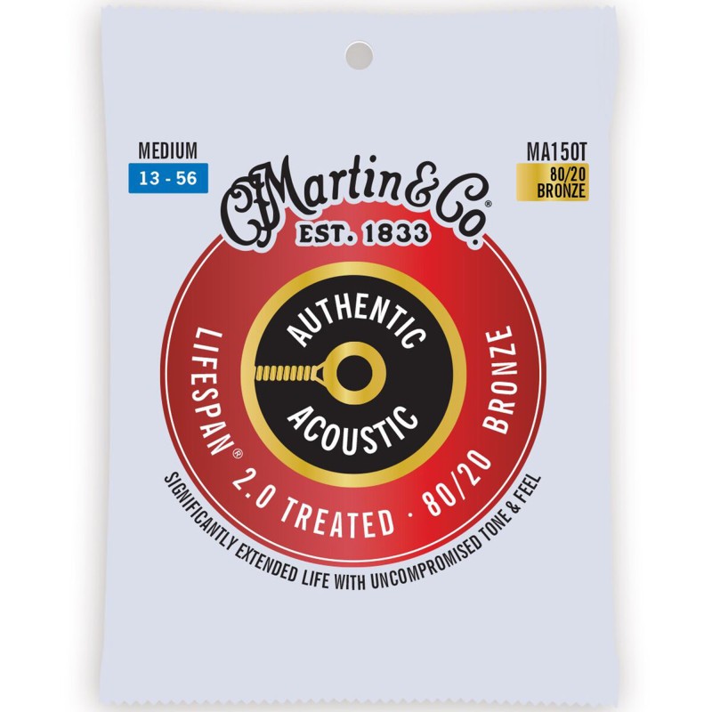 Martin Strings MA150T Authentic Acoustic Guitar Set Lifespan® 2.0 Strings 80/20 Bronze Medium - 0.13 - 0.56