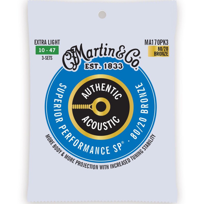 Martin Strings MA175PK3 3-Pack Authentic Acoustic Guitar SP 80/20 Bronze Custom Light - 0.11 - 0.52